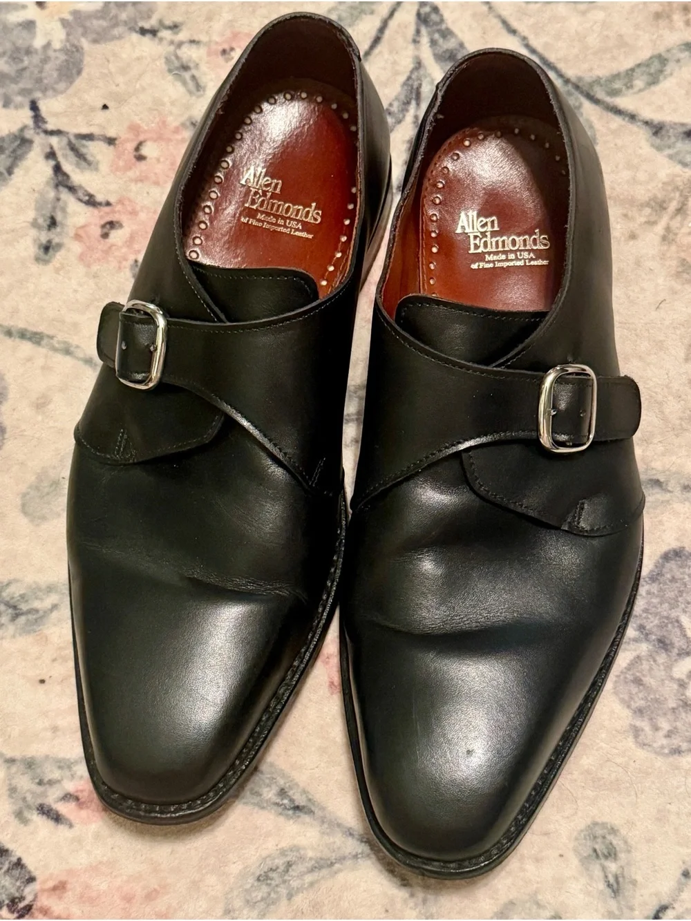 Allen Edmonds Men's Black Single Monk Strap Dress Shoes 9